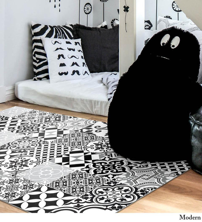 Eclectic Black &White Vinyl Rug