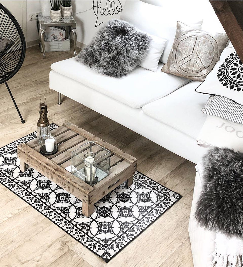 Barcelona Black & White Concrete Vinyl Rug