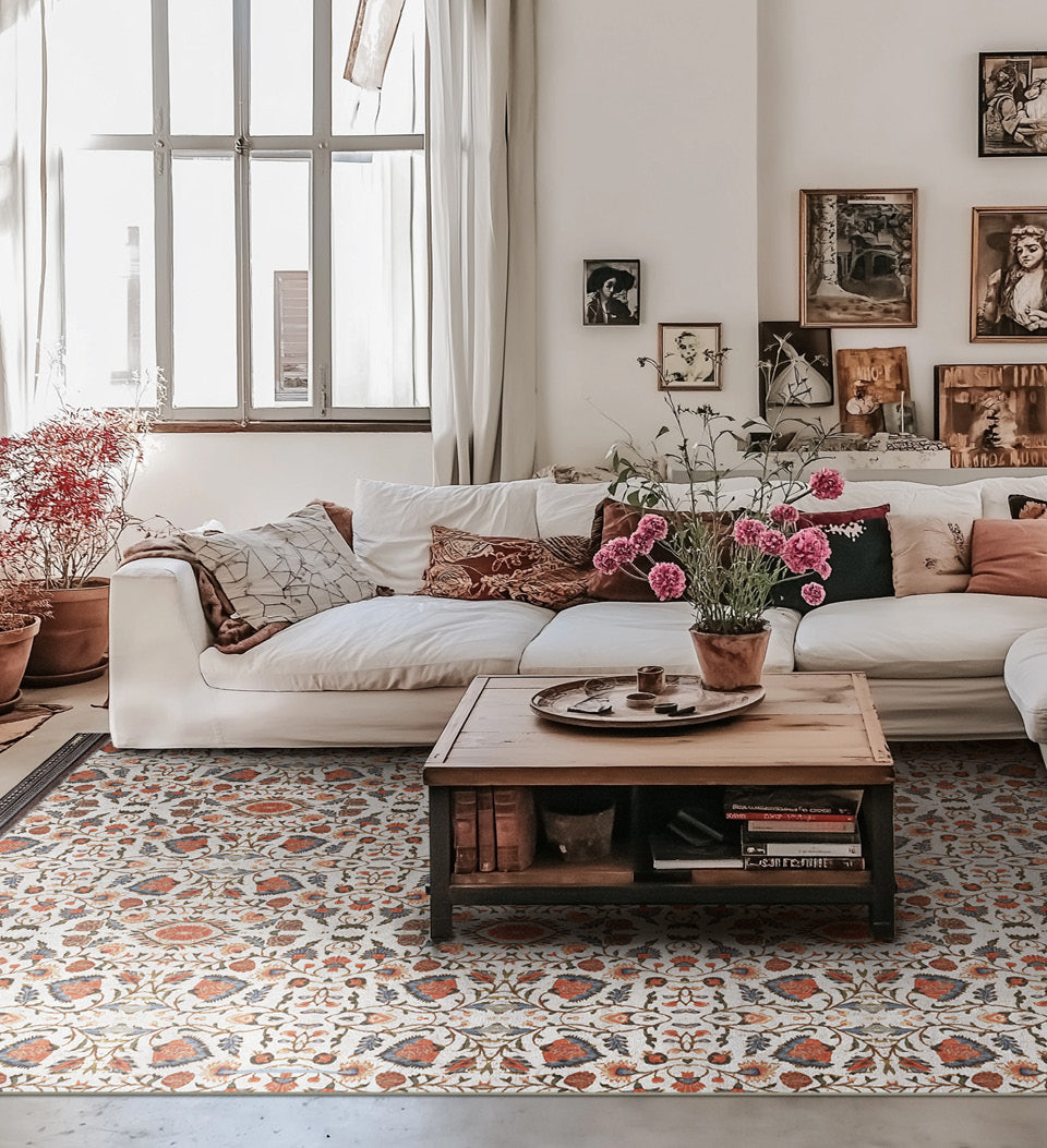Bohemian Garden White - שטיח פי וי סי